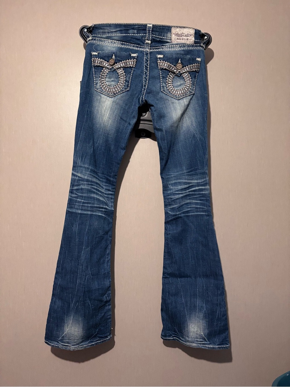 Women’s Flared Blue Jeans - Classic Distressed Style big star - Picture 2 of 6